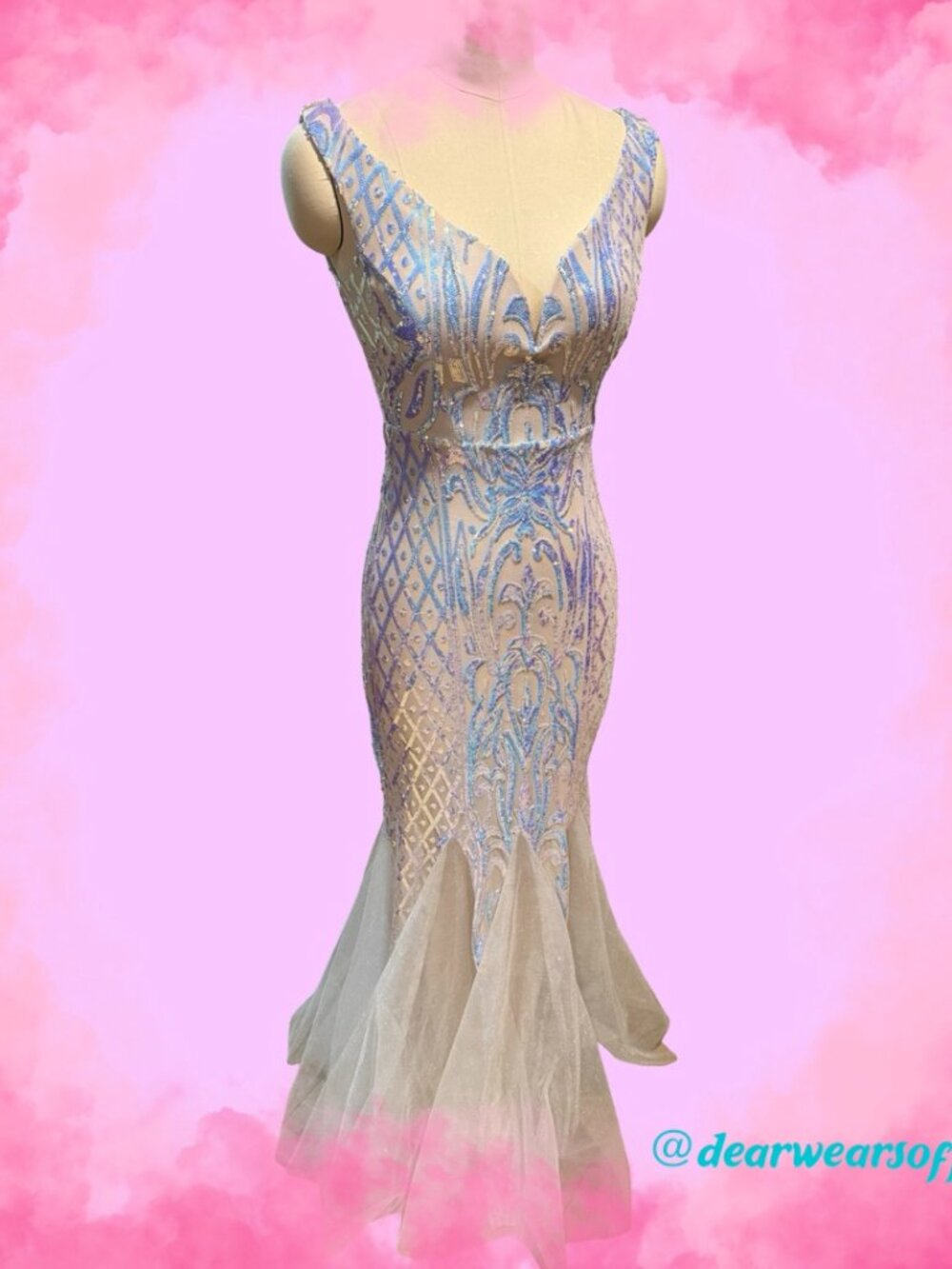 Windsor Andrina Iridescent Sequin & Tulle Off Shoulder Mermaid Dress